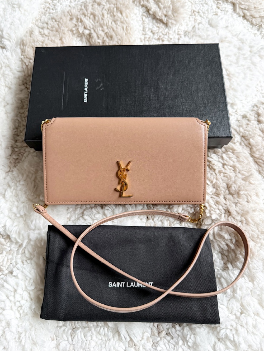Saint Laurent YSL CASSANDRE PHONE HOLDER SMOOTH LEATHER pink peach crossbody bag